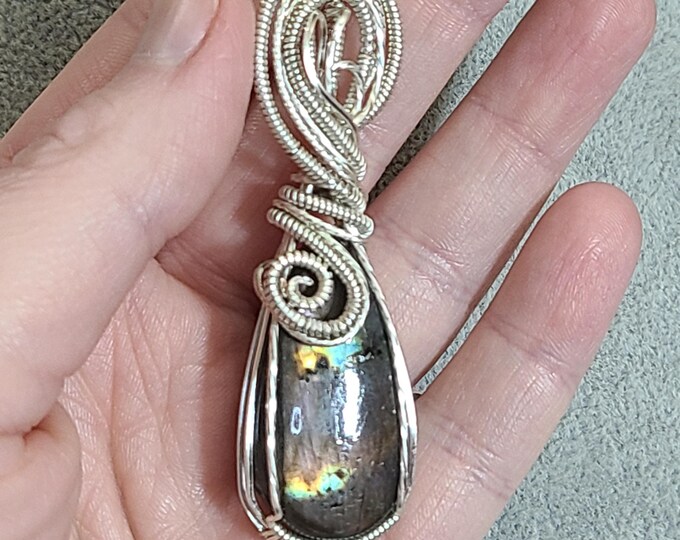 Labradorite, Wire wrapped necklace, wire wrap, handmade, gifts for her, pendant, transformation, spiritual awakening, protection, creativity