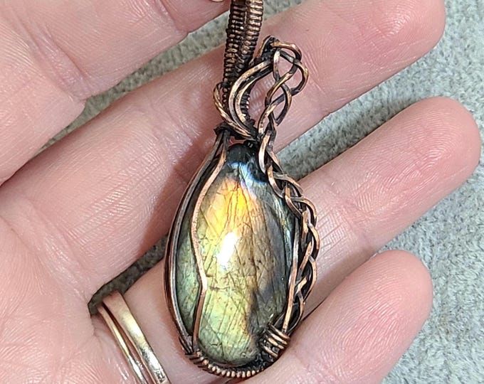 Labradorite, Wire wrapped necklace, wire wrap, handmade, gifts for her, pendant, stone of transformation, spiritual awakening, protection