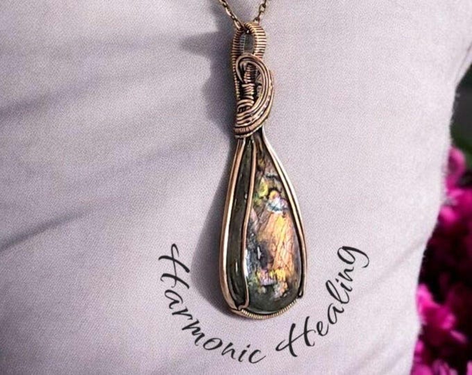 Labradorite, Wire wrapped necklace, wire wrap, handmade, gifts for her, pendant, transformation, spiritual awakening, protection, creativity