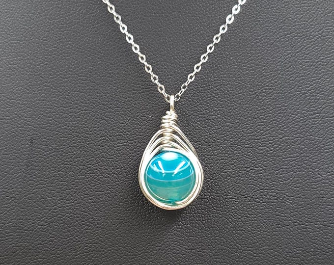 Blue Agate Necklace, Grounding Necklace, Harmonizing Energies Pendant,