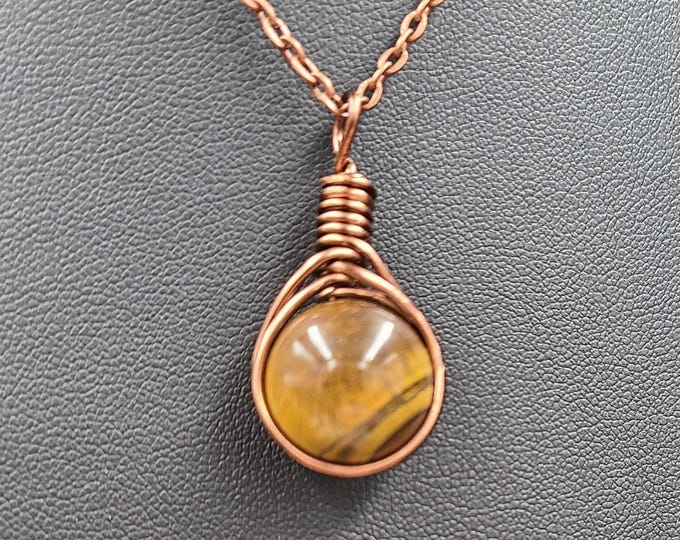 Tiger's Eye Necklace, Copper wrap necklace, Courage Pendant, Clarity, Motivation Necklace.