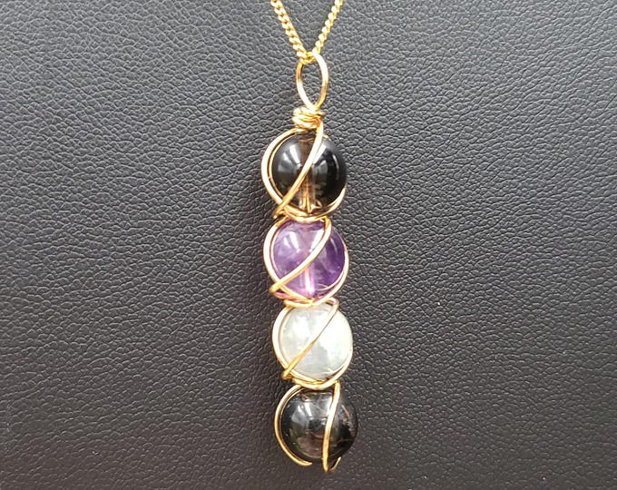 Protection necklace, Grounding necklace, Intuition pendant, Balance pendant, natural gemstone necklace.  Gold necklace.