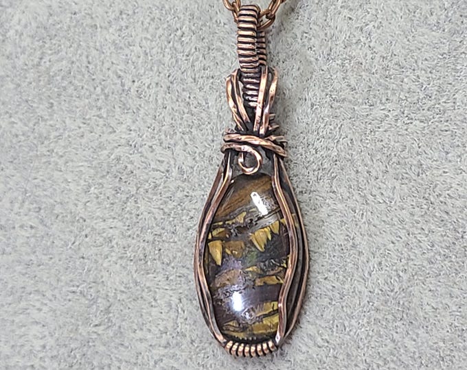 small wire wrapped pendant, Tiger Iron, gifts for her, gifts for him, handmade, necklace, pendant, copper necklace, vitality, energy, power