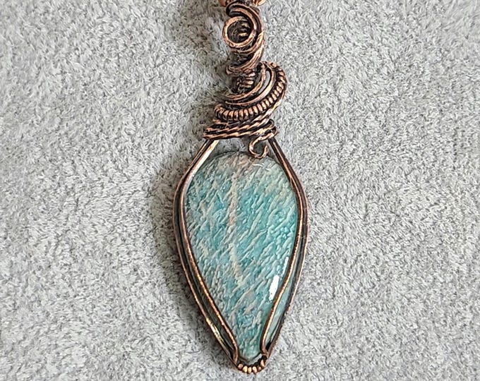 Amazonite, Wire wrapped necklace, wire wrap, handmade, gifts for her, pendant, blocks negative energies, balances chakras, soothes traumas