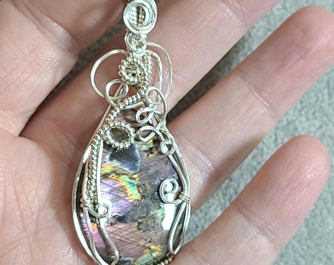 Labradorite, Sterling Silver Pendant, Wire wrapped necklace, wire wrap, handmade, gifts for her, pendant, Stone of Transformation, awakening