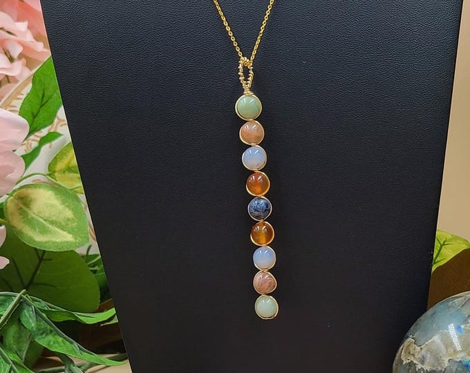 Kidney Health Necklace, rainbow necklace, balance necklace, wellness necklace, Gold wrap necklace.