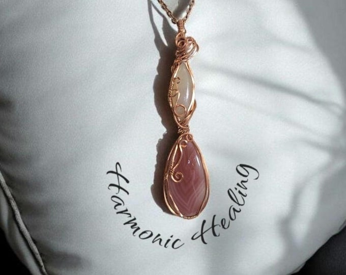 Botswana Agate, Double Pendant,  Wire wrapped necklace, wire wrap, handmade, gifts for her, Aiding in Meditation, Releasing old patterns