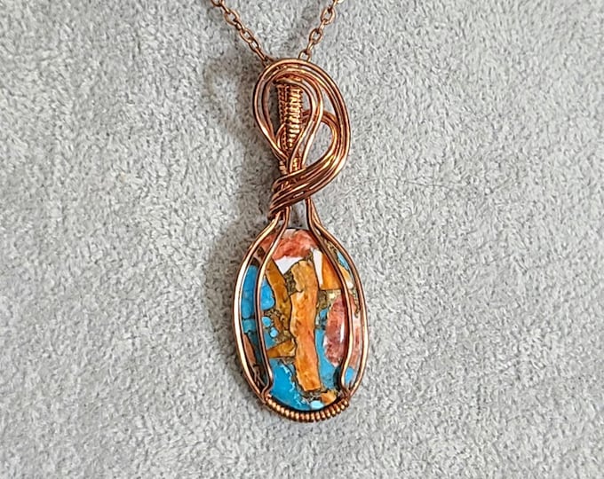 Spiny Oyster, wire wrapped necklace, wire wrap, med pendant, handmade, gifts for her, growth & transformation, creativity, inner peace,