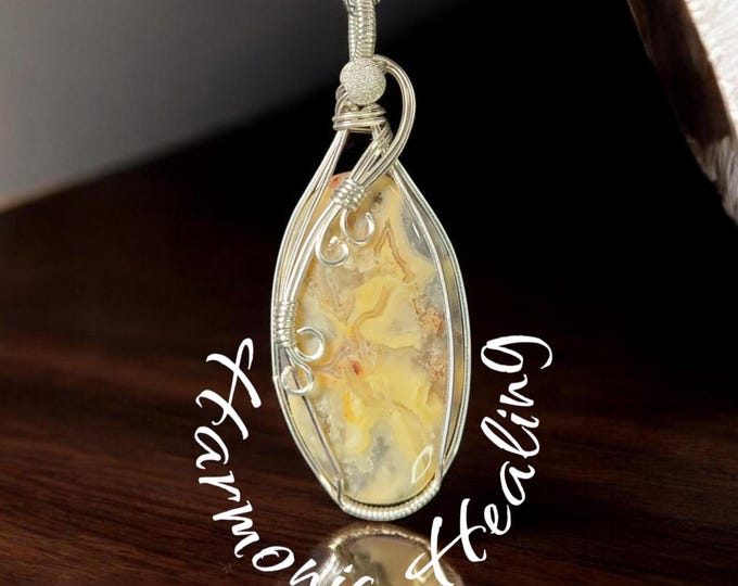 Crazy Lace Agate wrapped necklace, wire wrapped pendant, sterling silver wrapped Crazy Lace, Happiness Stone, Large Pendant, fortune, peace.