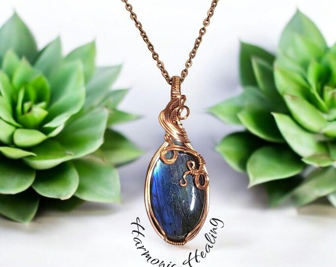 Labradorite, Wire wrapped necklace, wire wrap, handmade, gifts for her, pendant, transformation, spiritual awakening, protection, creativity