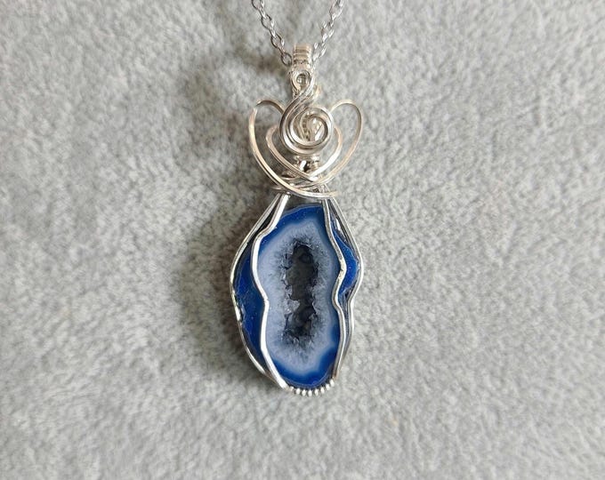 Agate Slice, Sterling Silver Pendant, Wire wrapped necklace, wire wrap, handmade, gifts for her, pendant, awareness, overcoming bitterness