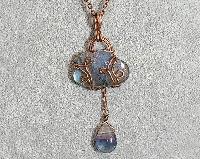 Labradorite, fluorite, double pendant, Wire wrapped necklace, wire wrap, handmade, gifts for her, open the mind, stimulate the imagination.