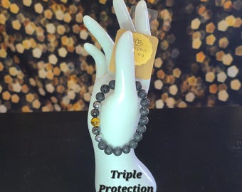 Triple protection, beaded Stretch bracelet, Handmade, healing, spiritual, handcrafted, gifts, protection, courage, self-confidence, clarity