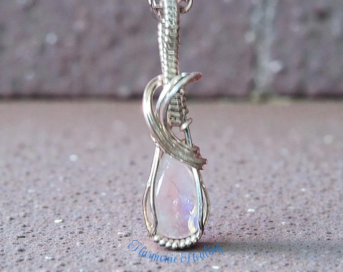 moonstone, small pendant, sterling silver necklace, feminine energy, handmade, wire wrapped necklace, calming, protection