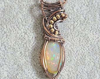 Ethiopian opal, 8.5 carat, Wire wrapped necklace, wire wrap, handmade, gifts for her, pendant, hope, luck, innocence, enthusiasm, creativity