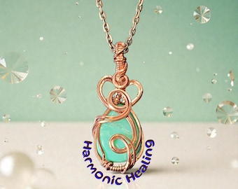 chrysoprase, wire wrapped pendant, gifts for her, handmade, necklace, pendant, copper necklace, abundance, self-awareness, handmade