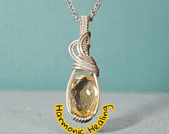 Citrine, Sterling Silver Pendant, Wire wrapped necklace, wire wrap, handmade, gifts for her, pendant, boost self-confidence, self-esteem.