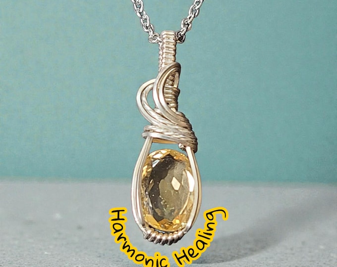 Citrine, Sterling Silver Pendant, Wire wrapped necklace, wire wrap, handmade, gifts for her, pendant, boost self-confidence, self-esteem.