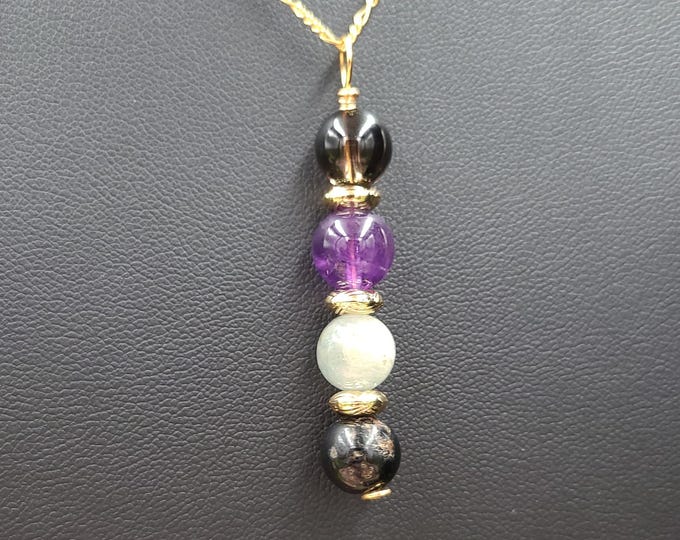 Protection necklace, Grounding necklace, Intuition pendant, Balance pendant, natural gemstone necklace.  Gold necklace.