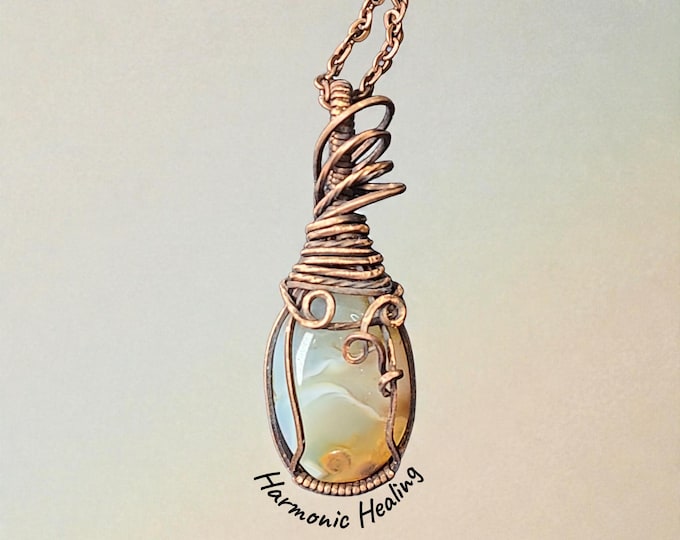 Agate wrapped necklace, wire wrapped pendant, Copper wrapped Agate, handmade, awareness, overcoming anger, release negativity, gift for her