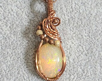 Ethiopian opal, 5 carat, Wire wrapped necklace, wire wrap, handmade, gifts for her, pendant, hope, luck, innocence, enthusiasm, creativity
