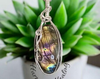 Labradorite, Wire wrapped necklace, wire wrap, handmade, gifts for her, pendant, transformation, spiritual awakening, protection, creativity