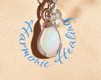 Ethiopian Opal, Opal necklace, Pendant, hope, luck, creativity, sterling silver wrap, let go of negativity, gifts for her, 8 carats opal.