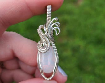 Ethiopian opal, 8 carat, Wire wrapped necklace, wire wrap, handmade, gifts for her, pendant, hope, luck, innocence, enthusiasm, creativity