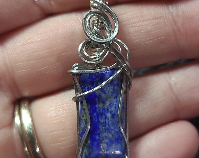 Wire wrapped Pendant, Lapis, gemstone pendant.