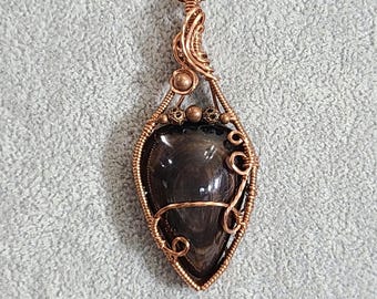 Obsidian, Wire wrapped necklace, wire wrap, handmade, gifts for her, pendant, grounding, protection, cleansing, inner peace, balance