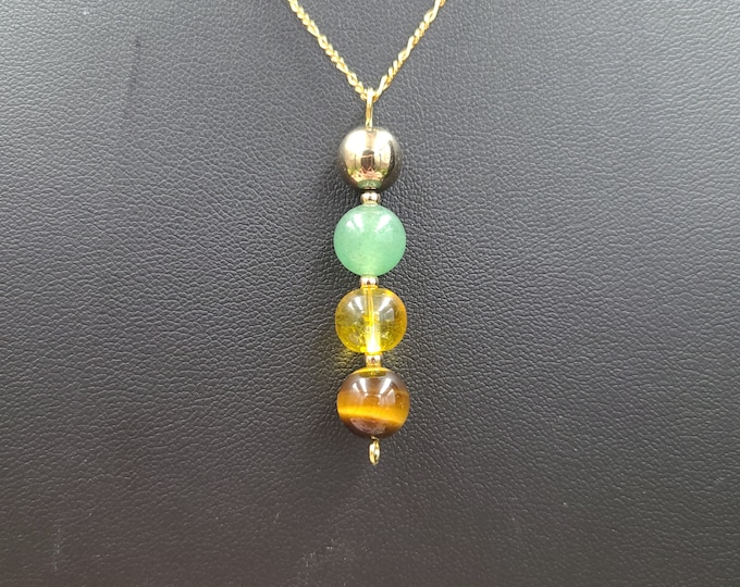 Good Luck pendant, natural gemstone necklace, gold necklace, Prosperity Pendant, Abundance Necklace.