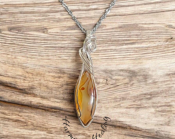 Carnelian, Wire wrapped necklace, wire wrap, handmade, gifts for her, pendant, spiritual grounding and stabilizing energies, Root chakra.