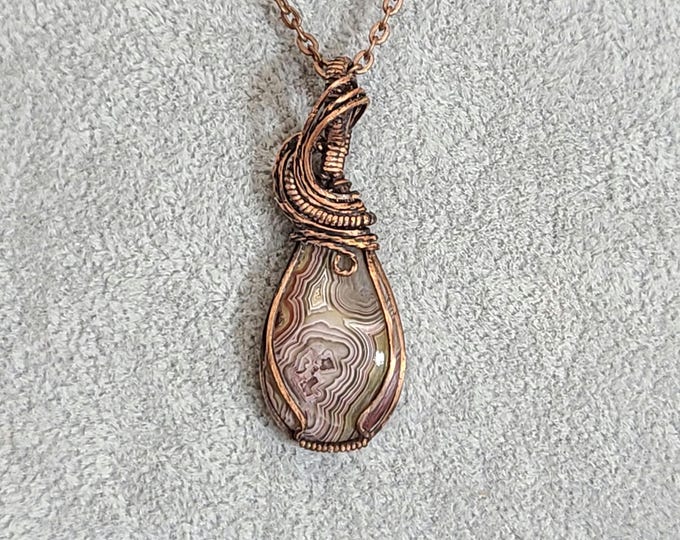 Crazy Lace Agate, Wire wrapped necklace, wire wrap, handmade, gifts for her, pendant, "Happy Lace", radiates positive vibes, promotes joy.