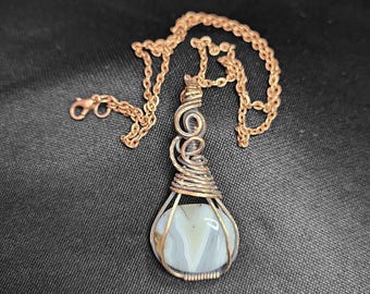 Agate wrapped necklace, wire wrapped pendant, Copper wrapped Agate, Small Pendant, awareness, overcoming anger, release negativity, gift