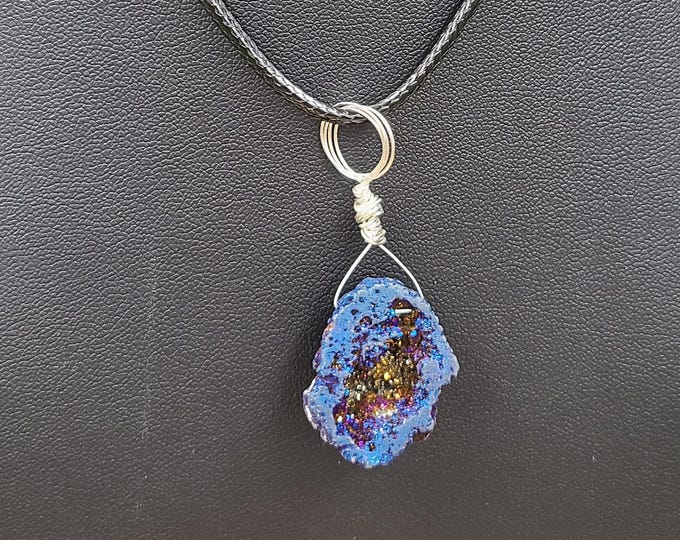 Blue Druzy Agate Necklace, Blue Necklace, Enhance creativity necklace, Inner strength Necklace.