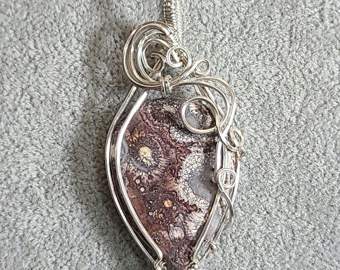 Birds Eye Jasper, Rhyolite Sterling Silver Pendant, Wire wrapped necklace, wire wrap, handmade, gifts for her, pendant, grounding, peace