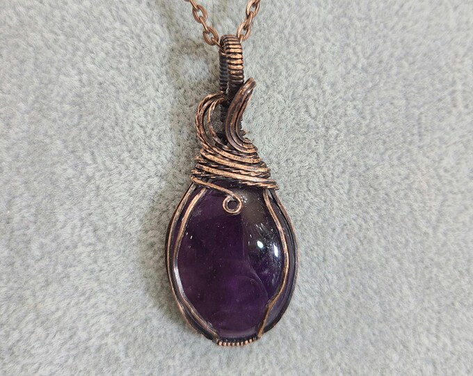 Amethyst necklace, gift for her, wire wrap, pendant, wire wrapped necklace, calming, soothing, intuition.