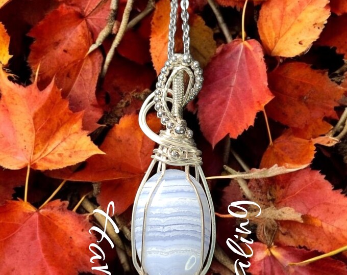 Wire wrapped Pendant, Blue Lace Agate, wire wrap, necklace, gifts for her, handmade