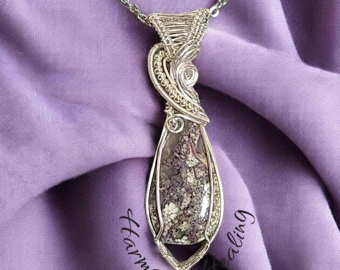 Scenic Moss Agate, Wire wrapped necklace, wire wrap, handmade, gifts for her, pendant, New Beginnings, abundance, help manifest your goals.