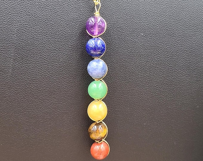 Chakra Necklace, 7 chakras, rainbow necklace, balance necklace, wellness necklace, anti-anxiety, Gold wrap necklace.