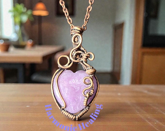 Amethyst necklace, pendant, heart, gift for her, wire wrapped jewelry, wire wrapped necklace, handmade.