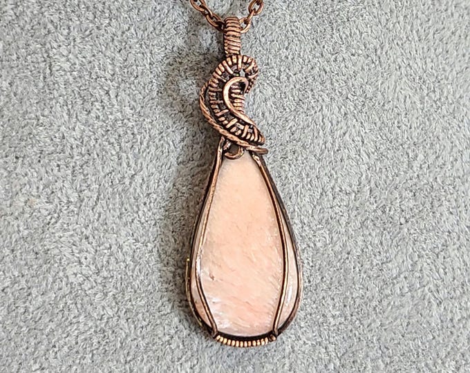 Peach Scolecite, Wire wrapped necklace, wire wrap, handmade, gifts for her, pendant, Third Eye & Crown Chakra, Spirituality, High Vibration