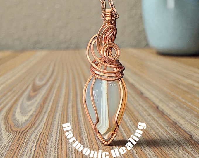 Agate wrapped necklace, wire wrapped pendant, Copper wrapped Agate, handmade, awareness, overcoming anger, release negativity, gift for her