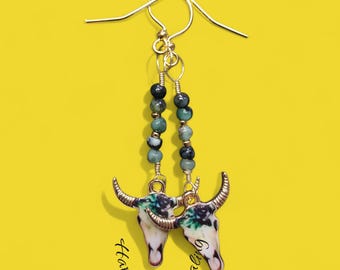 Handmade, Emerald, earrings, fishhook earrings, Gold earring, gifts for her, cow gifts.