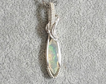 Ethiopian opal, 2 carat, Wire wrapped necklace, wire wrap, handmade, gifts for her, pendant, hope, luck, innocence, enthusiasm, creativity