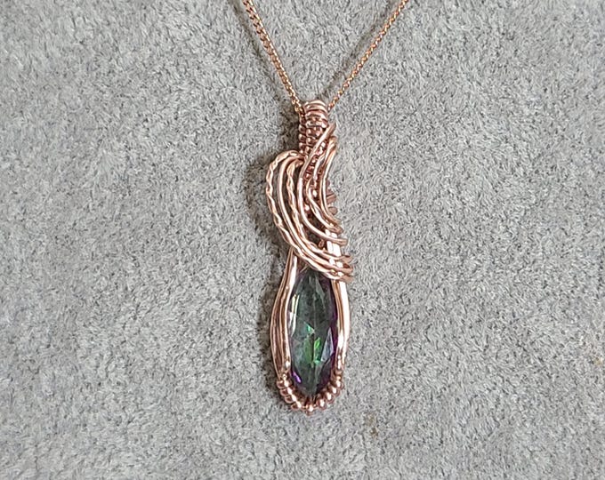Myststic Topaz, Micro-pendant, gifts for her, handmade, wrapped pendant, Rose Gold, light, hope, peace, optimistic & jovial traits, healing