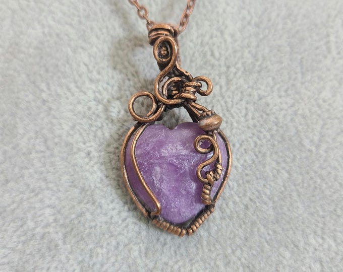 Amethyst necklace, pendant, heart, gift for her, wire wrap, wire wrapped necklace.
