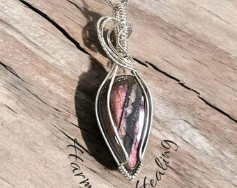 Labradorite, Wire wrapped necklace, wire wrap, handmade, gifts for her, pendant, transformation, spiritual awakening, protection, creativity