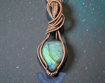 Labradorite wrapped necklace, wire wrapped pendant, Copper, handmade, gift for her,
