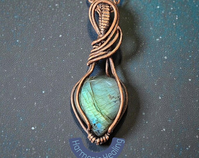 Labradorite wrapped necklace, wire wrapped pendant, Copper, handmade, gift for her,